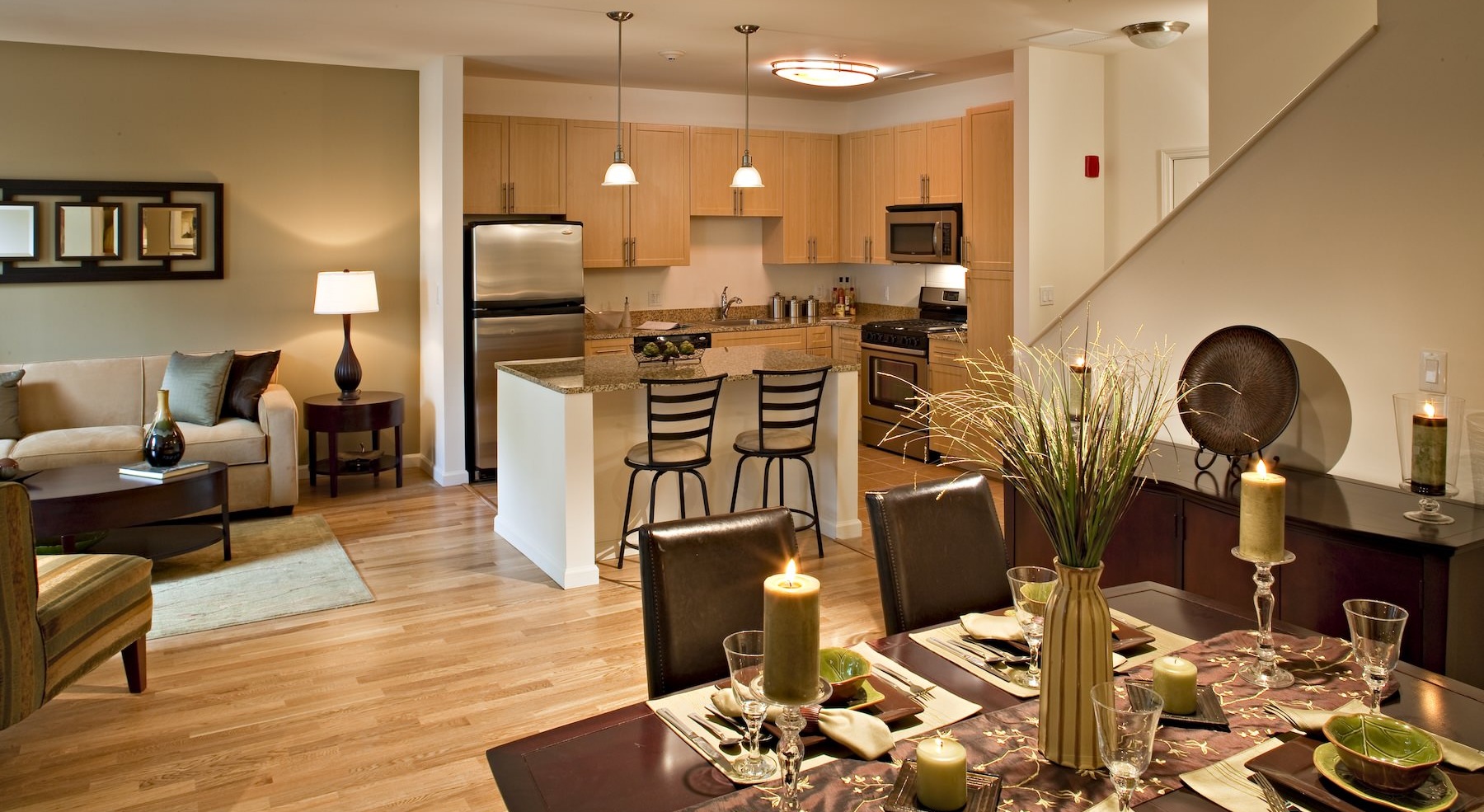 open concept living area with dining room table and chairs