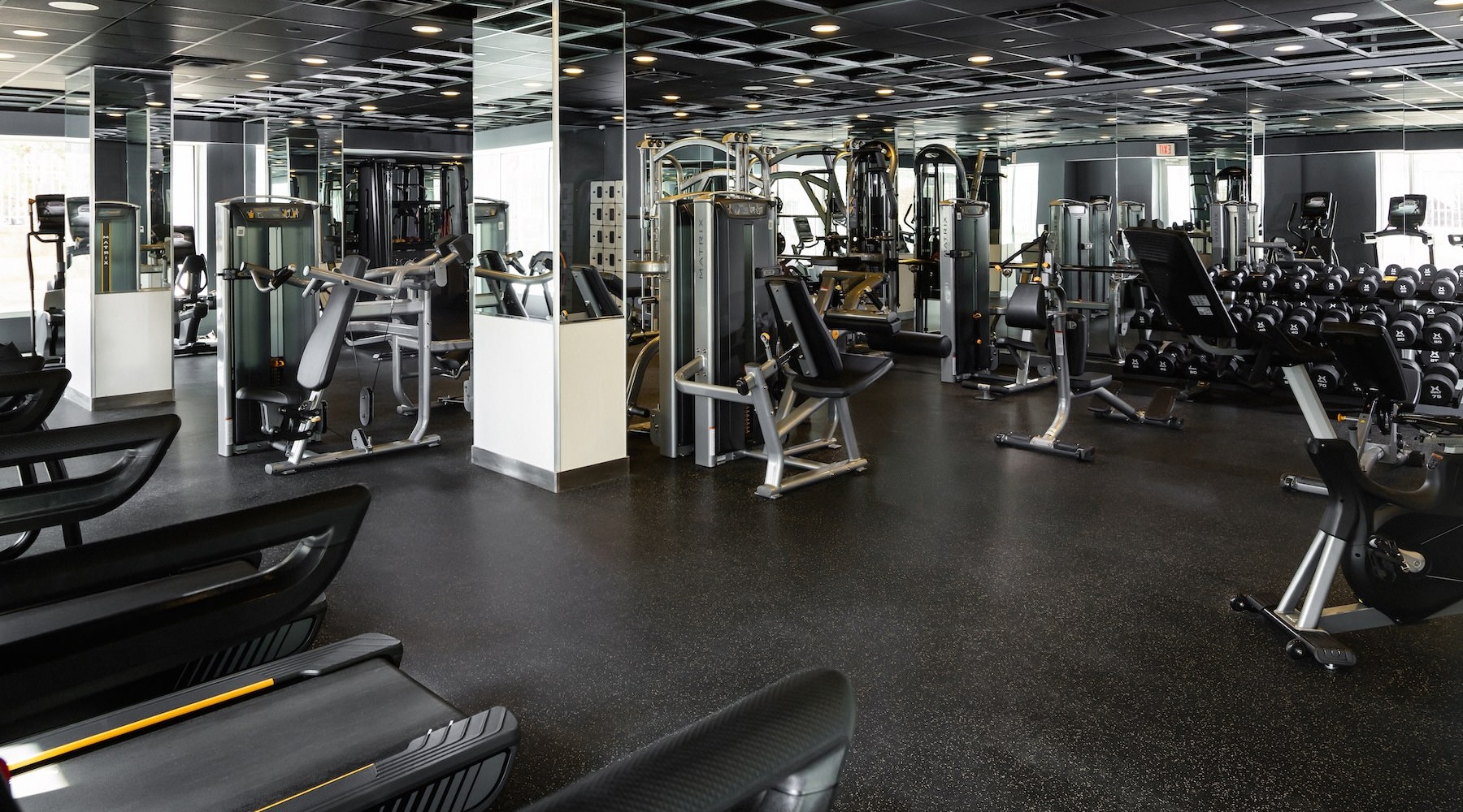 a gym with exercise equipment
