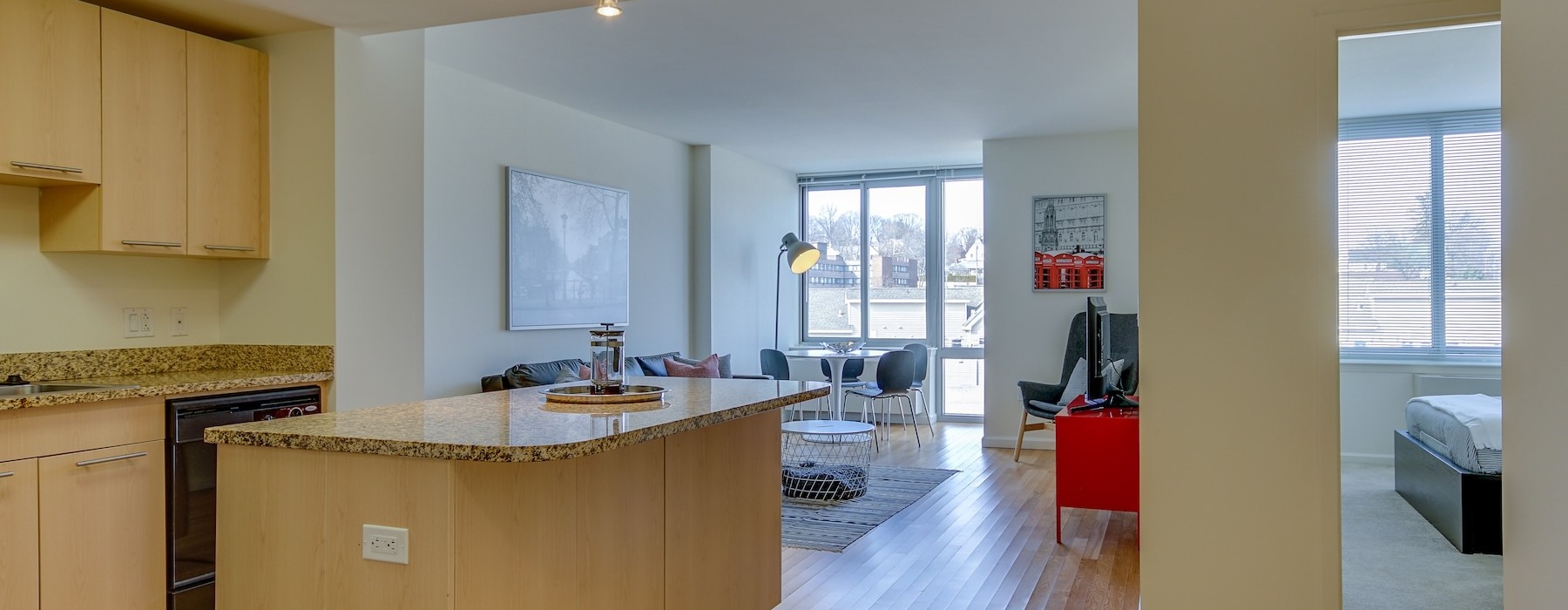 a kitchen with a large island
